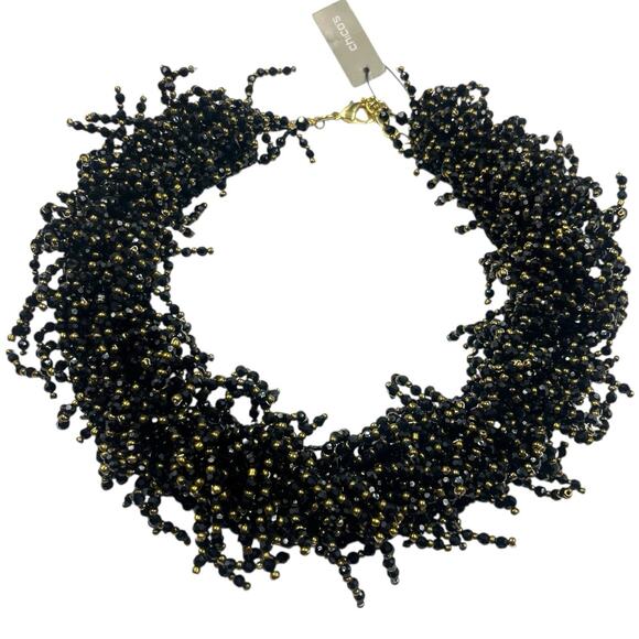 CHICOS BLACK GOLD SEED BEADED BRANCH CORAL NECKLACE ARTISAN NEW WITH TAGS $149 - Picture 1 of 10